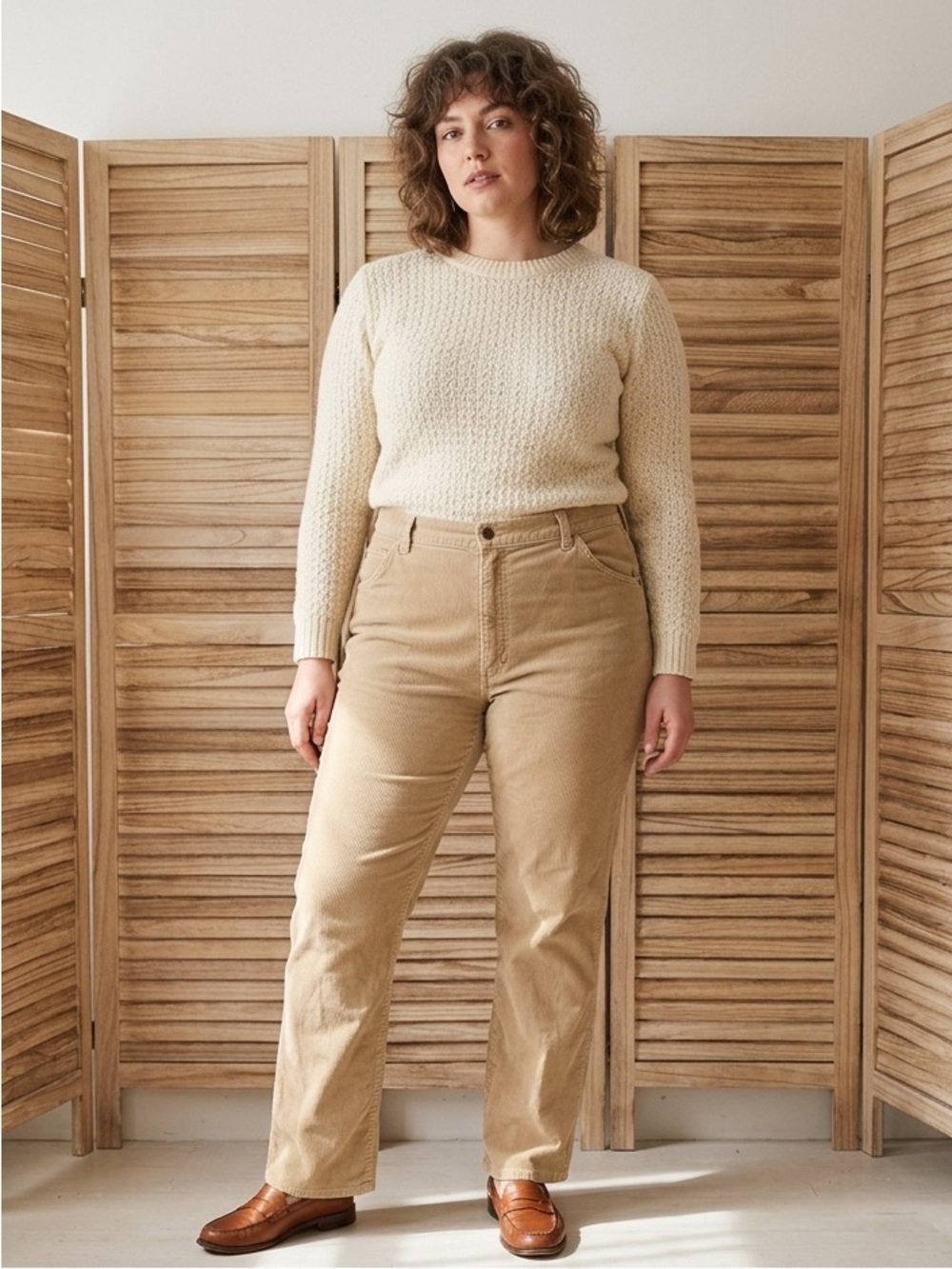 Women's Tan Corduroy Casual Pants Vintage Size 16